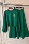 Broşlu  etek volanlı takım yeşil  UMS50112