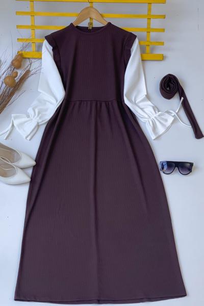 Bürümçük robalı elbise acıkahve HBS30146