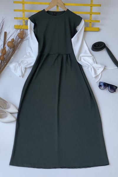 Bürümçük robalı elbise koyuyeşil HBS30146