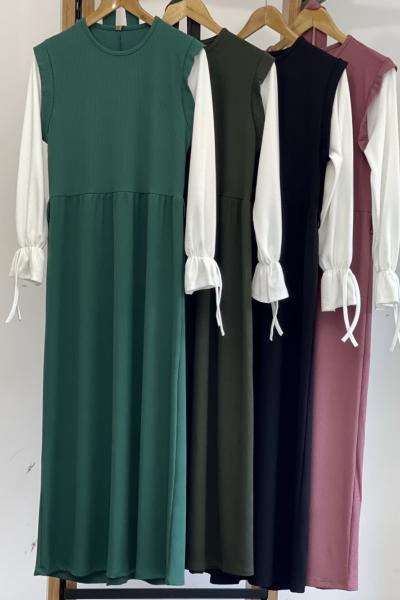 Bürümçük robalı elbise zümrütyeşil HBS30146