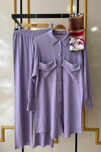 Bürümcük  çift cepli düğmeli Takım lila  TCN 4036