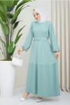 Bürümcük kuşaklı kiloş elbise mint HBS3056