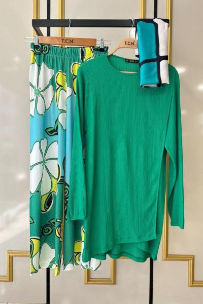 Bürümcük kumaş  desenli takım Yeşil  TCN4038