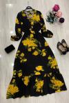Büyük Güldesenli Viskon Kumaş Elbise Sarı UMS922