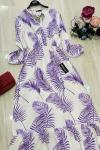 Büyük palmiye Desen elbise Lila ums705
