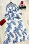 Büyük palmiye Desen elbise Mavi ums705