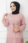 Çapa Desen Viskon Elbise Gül HBS1176