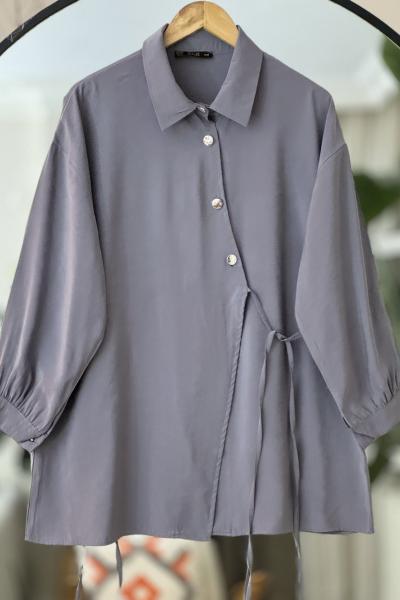 Çapraz düğmeli yanbağcıklı tunik Gri TCN4091