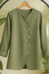 Capraz Düğmeli bel bağcıklı  Tunik Yeşil BK9530