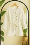 Capraz Düğmeli bel bağcıklı  Tunik Beyaz BK9530