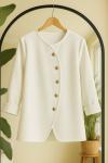 Capraz Düğmeli bel bağcıklı  Tunik Beyaz BK9530