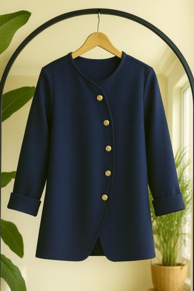 Capraz Düğmeli bel bağcıklı  Tunik Lacivert BK9530