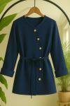 Capraz Düğmeli bel bağcıklı  Tunik Lacivert BK9530