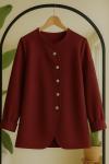 Capraz Düğmeli bel bağcıklı  Tunik Bordo BK9530