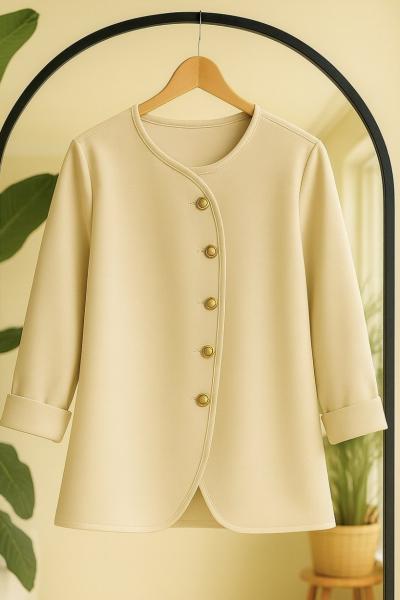Capraz Düğmeli bel bağcıklı Tunik Bej BK9530
