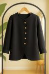 Capraz Düğmeli bel bağcıklı  Tunik Siyah  BK9530