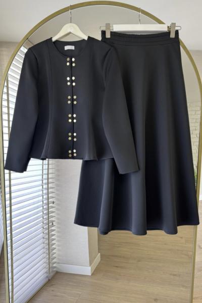 Ceket  Çıtçıtlı Etek ceket Takım Siyah BK9535