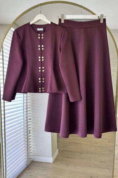 Ceket  Çıtçıtlı Etek ceket Takım Bordo BK9535