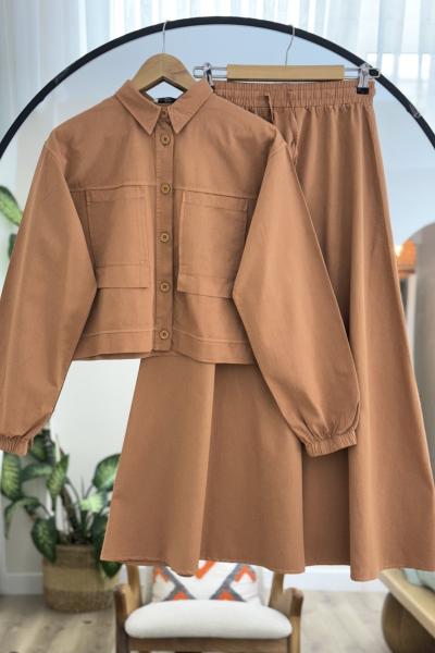 Ceket cepli düğmeli etekli takım  Camel NV4515