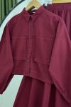 Ceket cepli düğmeli etekli takım  Bordo NV4515