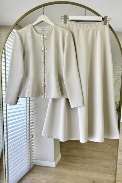 Ceket çıtçıtlı Etek ceket Takım Bej BK9535