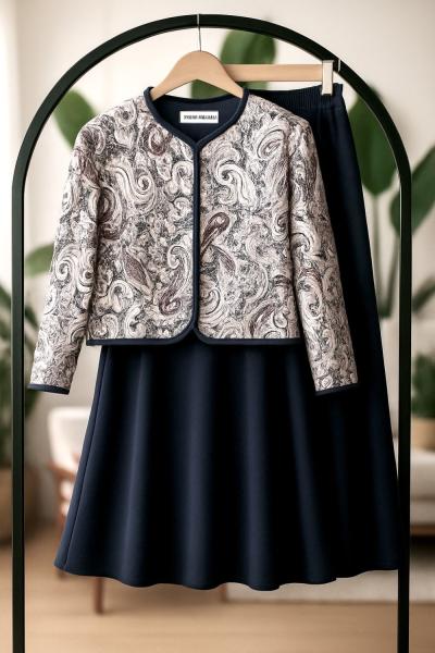 ceketli etnik desen  Takım  lacivert UMS50318