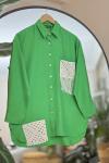 Cep Dantel ve püskül Detaylı Keten Gömlek Yeşil DST30284