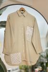 Cep Dantel ve püskül Detaylı Keten Gömlek Bej DST30284