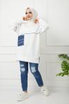 Cep detaylı iki iplik tunik Beyaz Slt1207