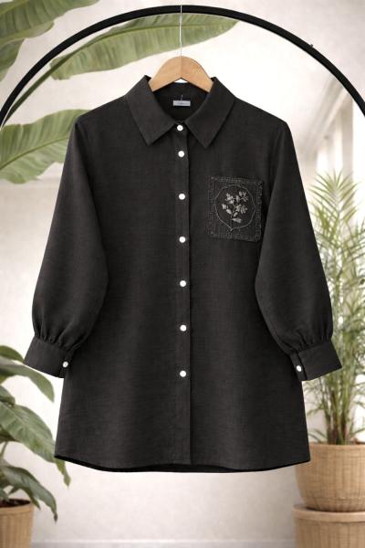 Cep işlemeli tunik siyah  BK9551