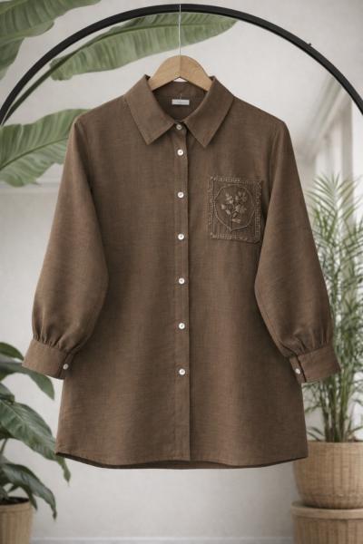 Cep işlemeli tunik Kahve BK9551