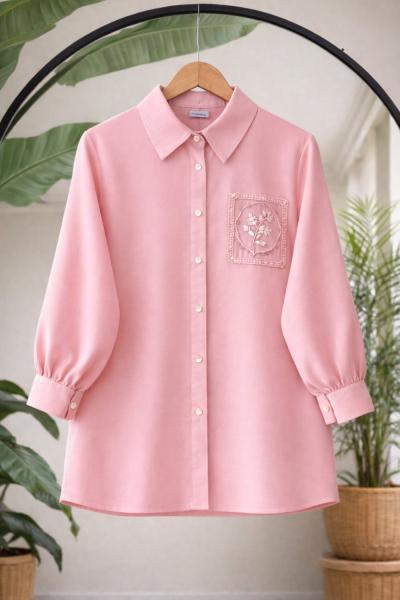 Cep işlemeli tunik Pembe BK9551