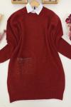 Cep Taşlı Triko Tunik Bordo NFS7129