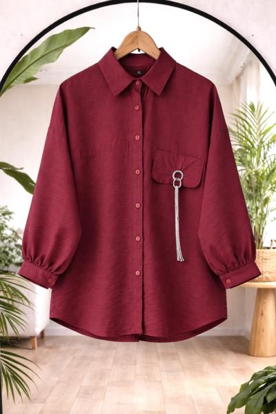 Cep  Zincirli  gömlek bordo NW6071
