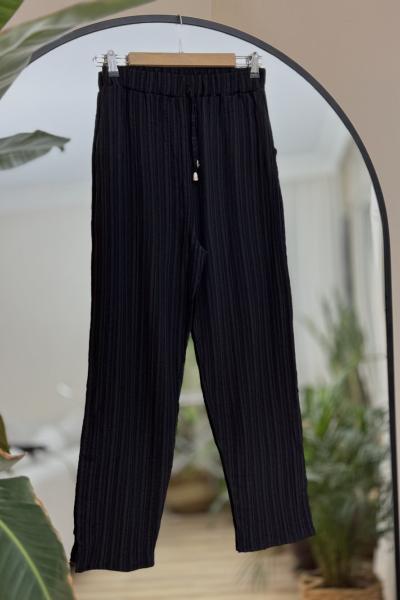 Çepli bel lastikli  pantolon Siyah TCN30271