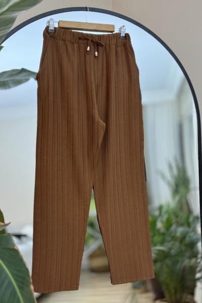 Çepli bel lastikli  pantolon Kahve TCN30271