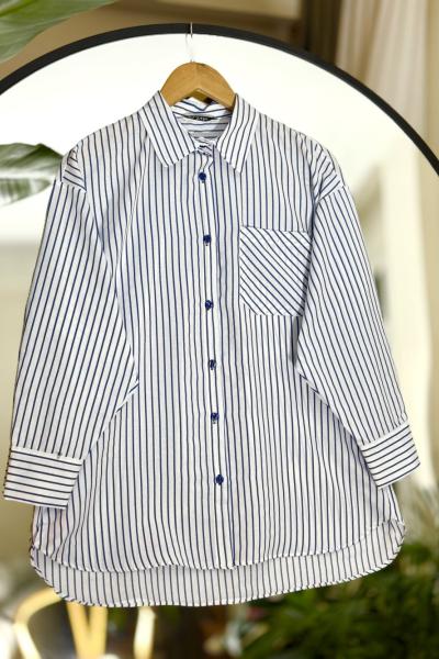 Cepli çizgili Gömlek tunik lacivertçizgili ELV30254