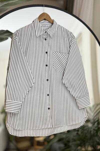 Cepli çizgili Gömlek tunik Siyahçizgili ELV30254