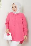 Cepli çizgili Oversize Gömlek  Fuşya NEX30308