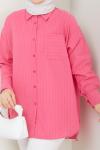 Cepli çizgili Oversize Gömlek  Fuşya NEX30308