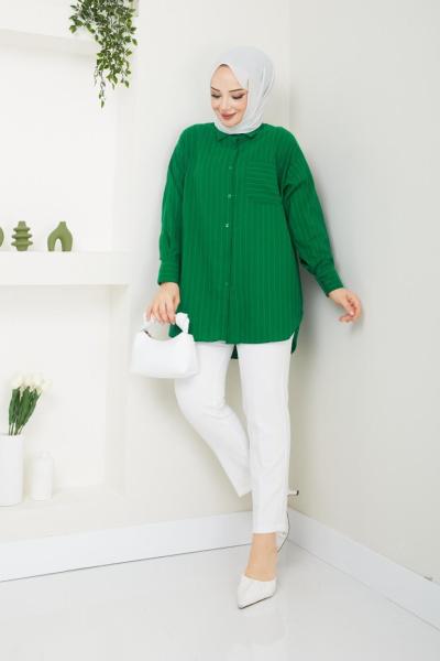Cepli çizgili Oversize Gömlek  yeşil NEX30308