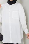 Cepli çizgili Oversize Gömlek  Beyaz  NEX30308