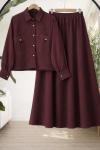 Cepli düğmeli Tensel etekli Takım Bordo TCN40157