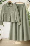 Cepli düğmeli Tensel etekli Takım Yeşil TCN40157