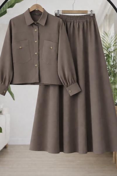 Cepli düğmeli Tensel etekli Takım vizon TCN40157