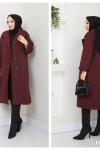 Cepli Düğmeli Kaşe Kaban Bordo NEW6015