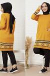 Cepli etnik desen Triko Tunik Sarı SHR821