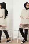 Cepli etnik desen Triko Tunik Bej SHR821