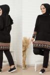 Cepli etnik desen Triko Tunik siyah  SHR821