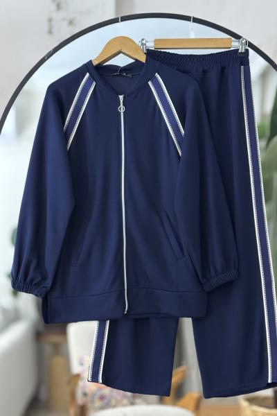 Cepli fermuarlı şeritli Oysh Takım İndigo TCN40113